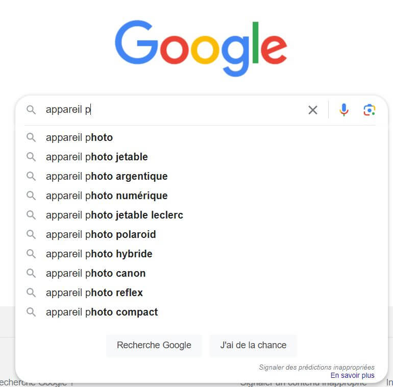 Google suggest propose des idées de contenus